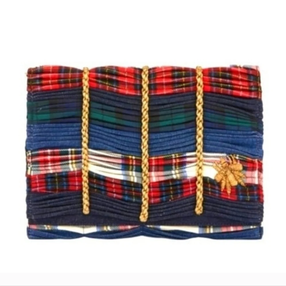 SANAY1313 Mattia Embroidered Tartan Clutch – Made in Italy – NWT $836 Retail